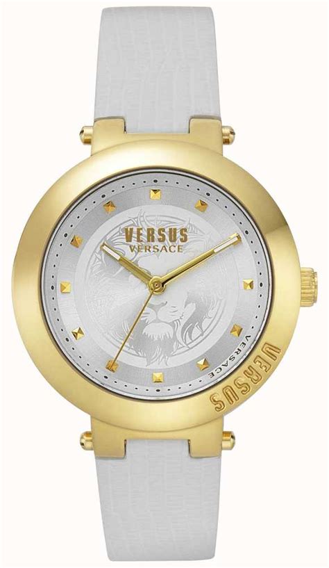 versus versace ladies white leather strap with eyelets watch|Versace watch price.